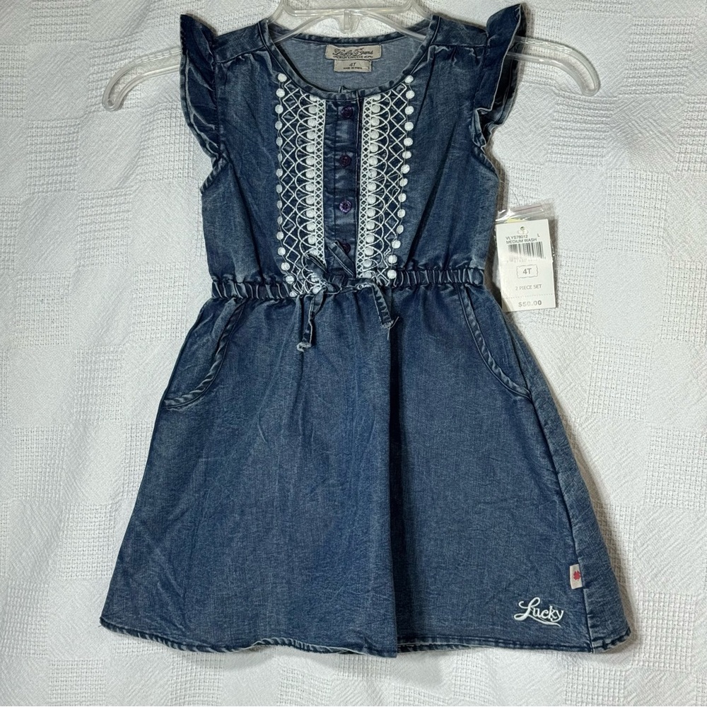 NWT Lucky Brand Live In Love Denim 2 Piece Dress Little Girl Size 4t.